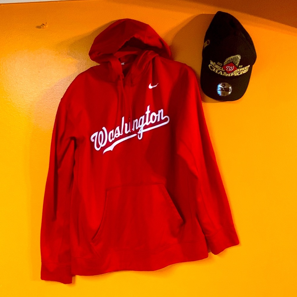 The nationals Nike sweatshirt plus World Series championship hat 2019
